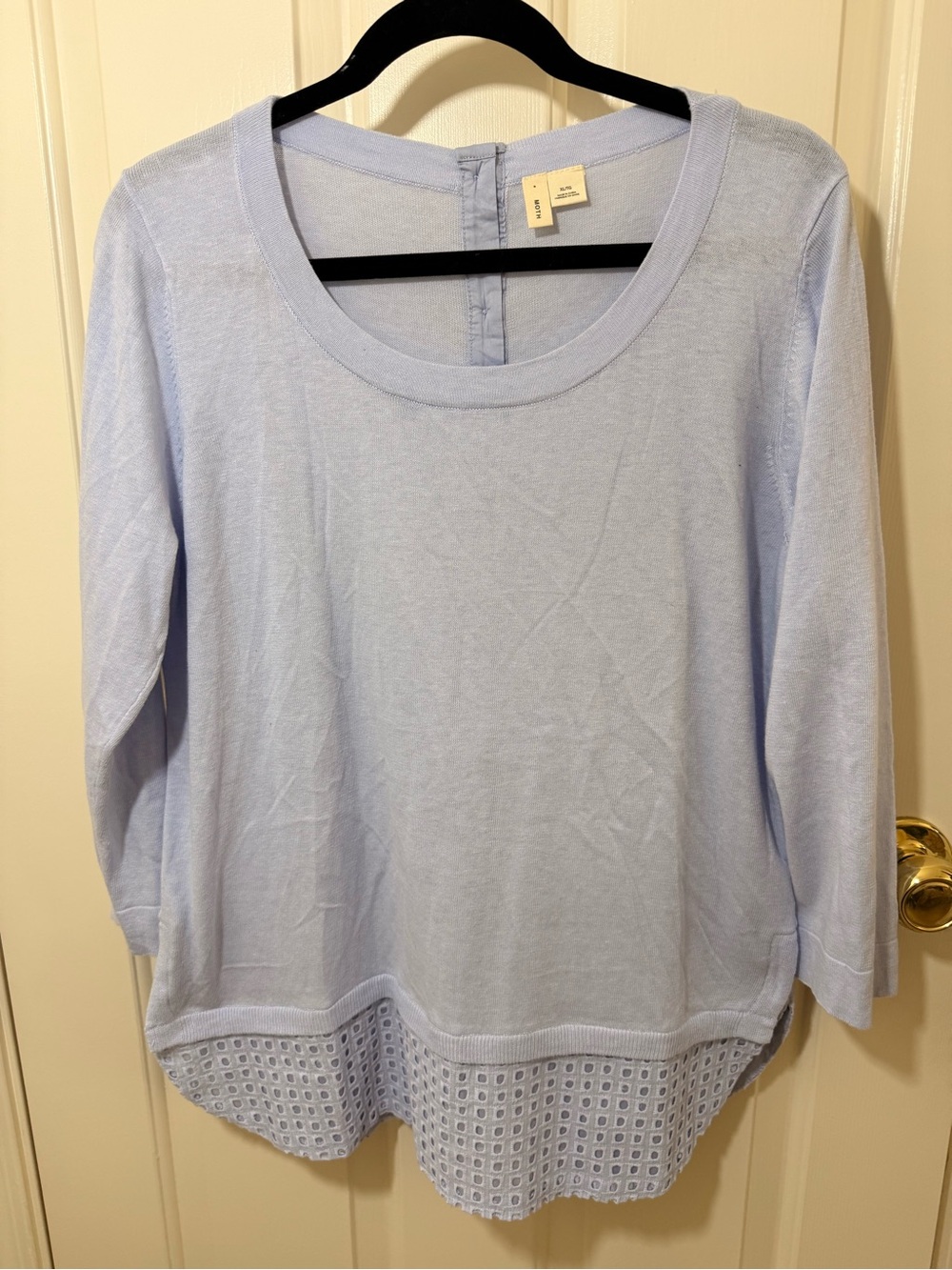 Moth Light Blue Knit Long-Sleeve Top with Eyelet Hem
